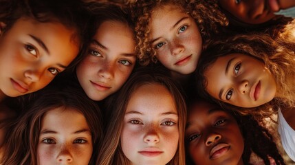 Obraz premium A group of young girls are standing in a circle