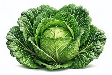 Fototapeta premium Minimalist Cabbage Illustration on White Background for Plant Enthusiasts and Food Lovers