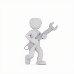 3D stick figure character performing automotive repair with a confident, minimalist style, ideal for maintenance visuals and branding with copy space