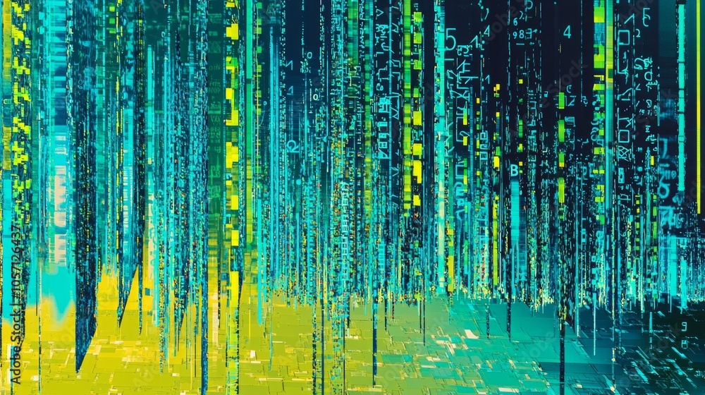 Poster a computer generated image of a forest with green and blue colors