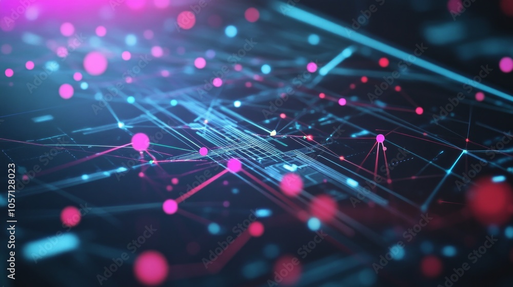 Poster a computer screen with a lot of red and blue dots