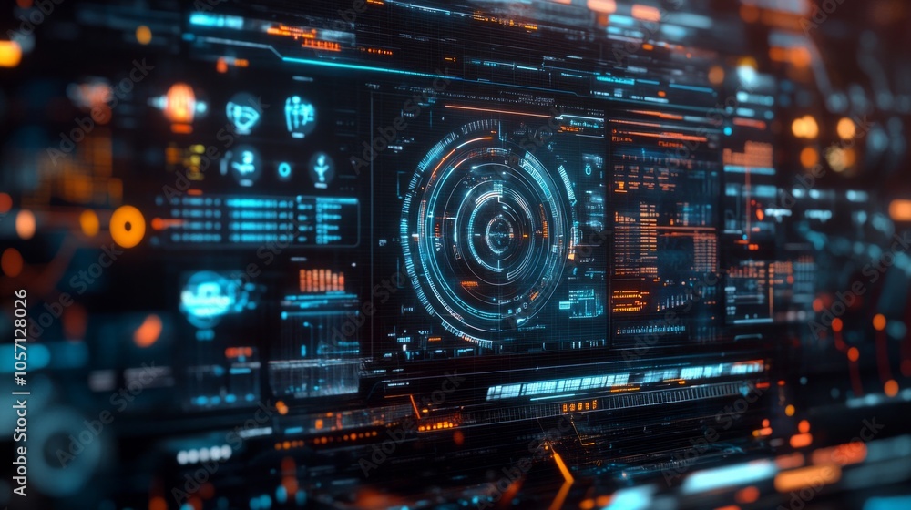 Poster a computer monitor with a blue circle in the middle