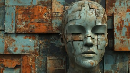 rusty statue head 