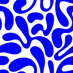 Seamless pattern with abstract silhouette organic shapes. Flat background in minimalist boho style. Wavy liquid distorted shapes