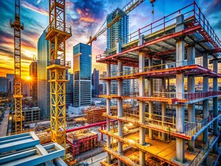 Fototapeta premium Modern Concrete and Steel Building Construction Site - Architectural Photography