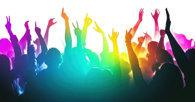 PNG Music concert or party crowd silhouettes nightlife.