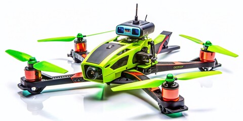 Fototapeta premium Modern FPV Drone for Racing and Filming on White Background - High-Performance Four-Engine Aircraft