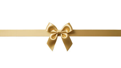 Gold luxury ribbon and bow cutout isolated against transparent background. Gift wrapping PNG.