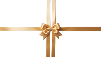 Gold luxury ribbon and bow cutout isolated against transparent background. Gift wrapping PNG.