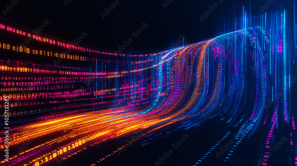 Poster abstract background with binary code and wave