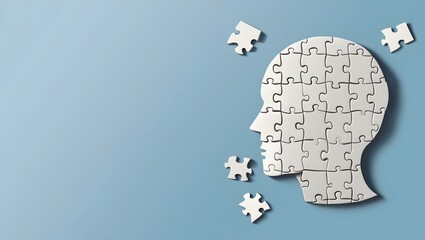 Puzzle jigsaw brain with copy space, mental health concept, autism, Dementia, Epilepsy and Alzheimer awareness, seizure disorder, ADHD, world mental health day concept.
