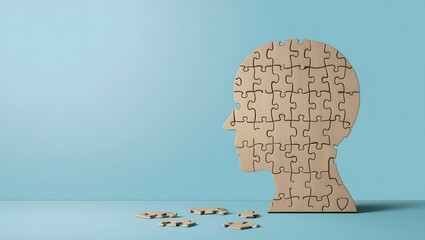 Puzzle jigsaw brain with copy space, mental health concept, autism, Dementia, Epilepsy and Alzheimer awareness, seizure disorder, ADHD, world mental health day concept.