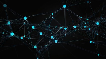 Abstract digital background with network connections with nodes and lines on black background creating futuristic and technological visual effect.