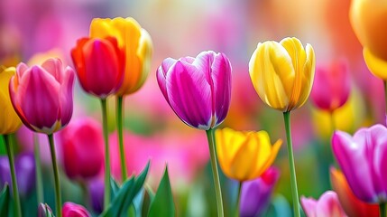 Vibrant tulip fields in the Netherlands during springtime.
