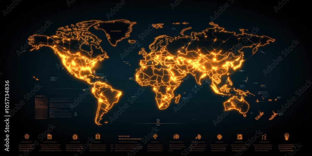Poster glowing world map with connected lines global network technology ai digital illustrat