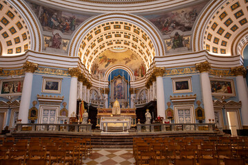 Valletta, Malta - May 10, 2024: Interior of the monumental parish church of St Mary dedicated to...