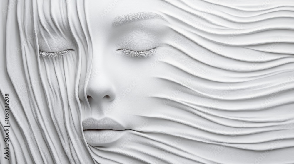 Poster serene face with flowing lines creating a sense of calm and tranquility, ai