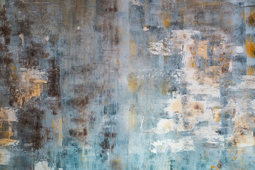 Obraz premium Abstract textured wall art in muted blue and gold tones with brush strokes