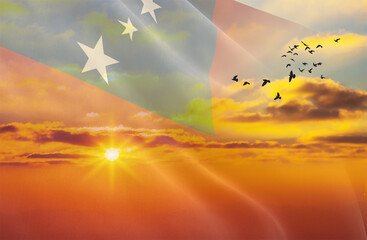 Waving the flag of Samoa against the background of a sunset or sunrise. Samoa flag for Independence...