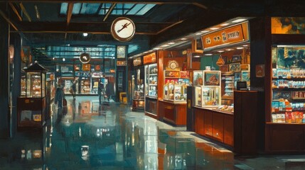 Fototapeta premium A painting of a mall with a clock on the wall