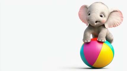 Adorable Baby Elephant Balancing on Colorful Ball