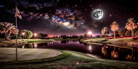 Night Golf Experience Under Starry Skies - Captivating Night Photography for Golf Enthusiasts