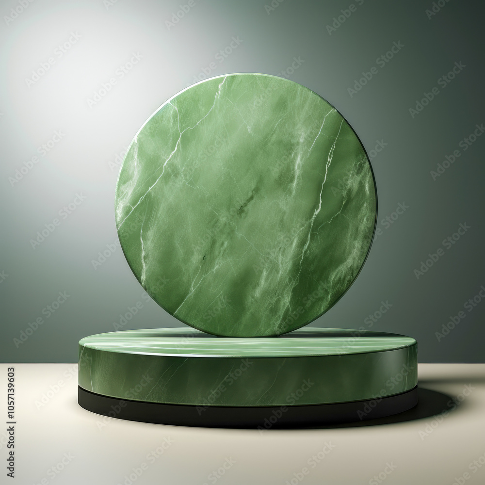 Poster a simple yet elegant green marble circular piece sits serenely upon a smooth matching base, reflecti