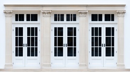 Obraz premium Classic White Double French Doors with Stone Trim and Transom Window