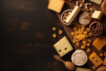 Cheese copy space and top_ view for background, AI generated.
