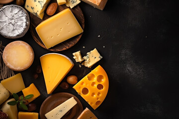 Cheese copy space and top_ view for background, AI generated.
