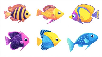 Cute cartoon fish swimming, on a white background, flat vector graphic designs, simple lines, cute cartoon fish,