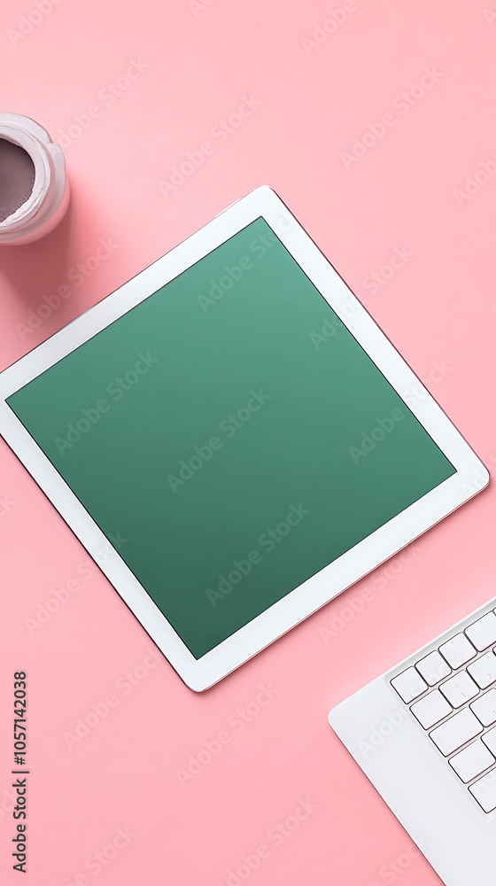 Poster clean and modern top view workspace layout