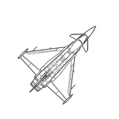 Eurofighter Typhoon fighter jet, top view, air force icon.