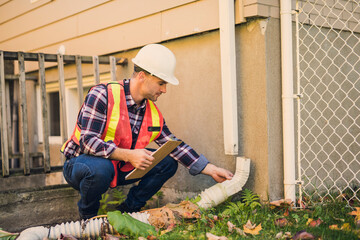 inspector or engineer is checking the Outdoor Drainage System
