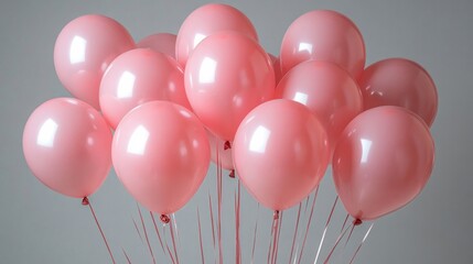 Pink balloons are hanging from the ceiling