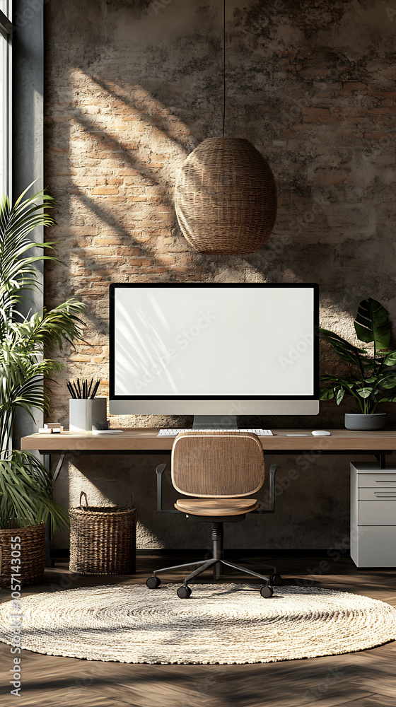 Poster Modern Office Setup with Blank Computer Monitor