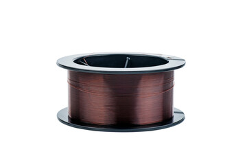 Brown nylon fishing line on spool isolated on white background