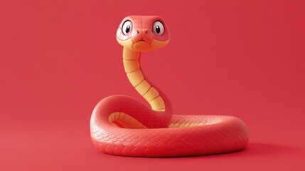 Fototapeta premium Cartoon snake on red background