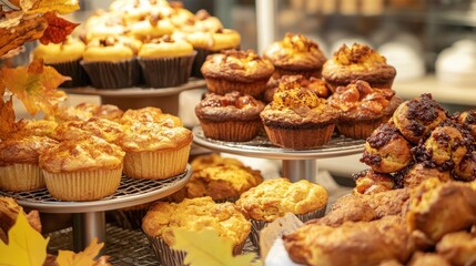 A vibrant display of assorted muffins and cupcakes, showcasing a variety of flavors and textures in a delightful bakery setting.