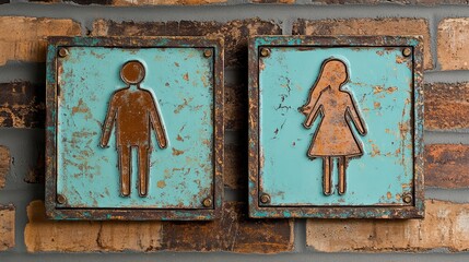 Vintage Bathroom Sign with Male and Female Icons