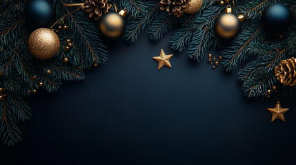 New Year Christmas banner with Christmas tree branches sparkling bokeh Place for text