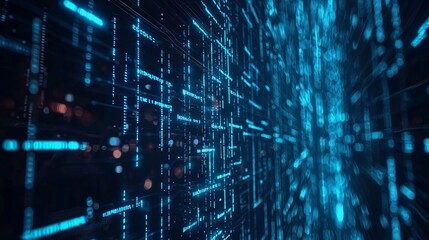 Futuristic digital matrix with glowing blue lights