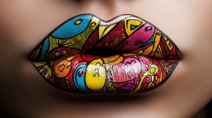 Colorful Lip Art with Abstract Design and Patterns