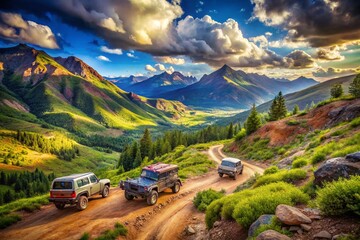 Offroad 4x4 Adventure in Majestic Mountain Landscape - Thrilling Panoramic Photography Experience