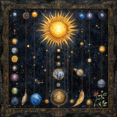 The Solar System's Cosmic Dance: Vector Art Illustrating Planetary Orbits and Sun's Centrality