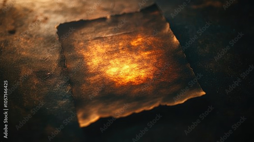 Poster a lone piece of paper featuring scorched and blackened edges showcasing an array of brown and black 