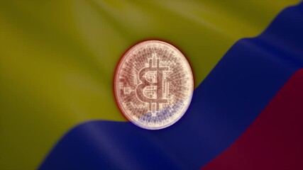 Colombia Flag with Bitcoin Symbol - Powered by Adobe