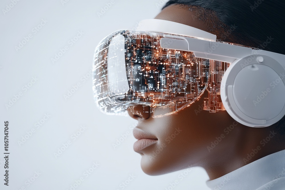 Aufkleber a stylish white virtual reality headset featuring a complex circuit pattern, emphasizing the blend o