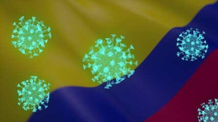 Colombia Flag with Virus Symbol Animation - Powered by Adobe