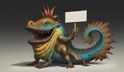 Fototapeta premium a cartoon of a dragon holding a sign that says a sign that says a .
